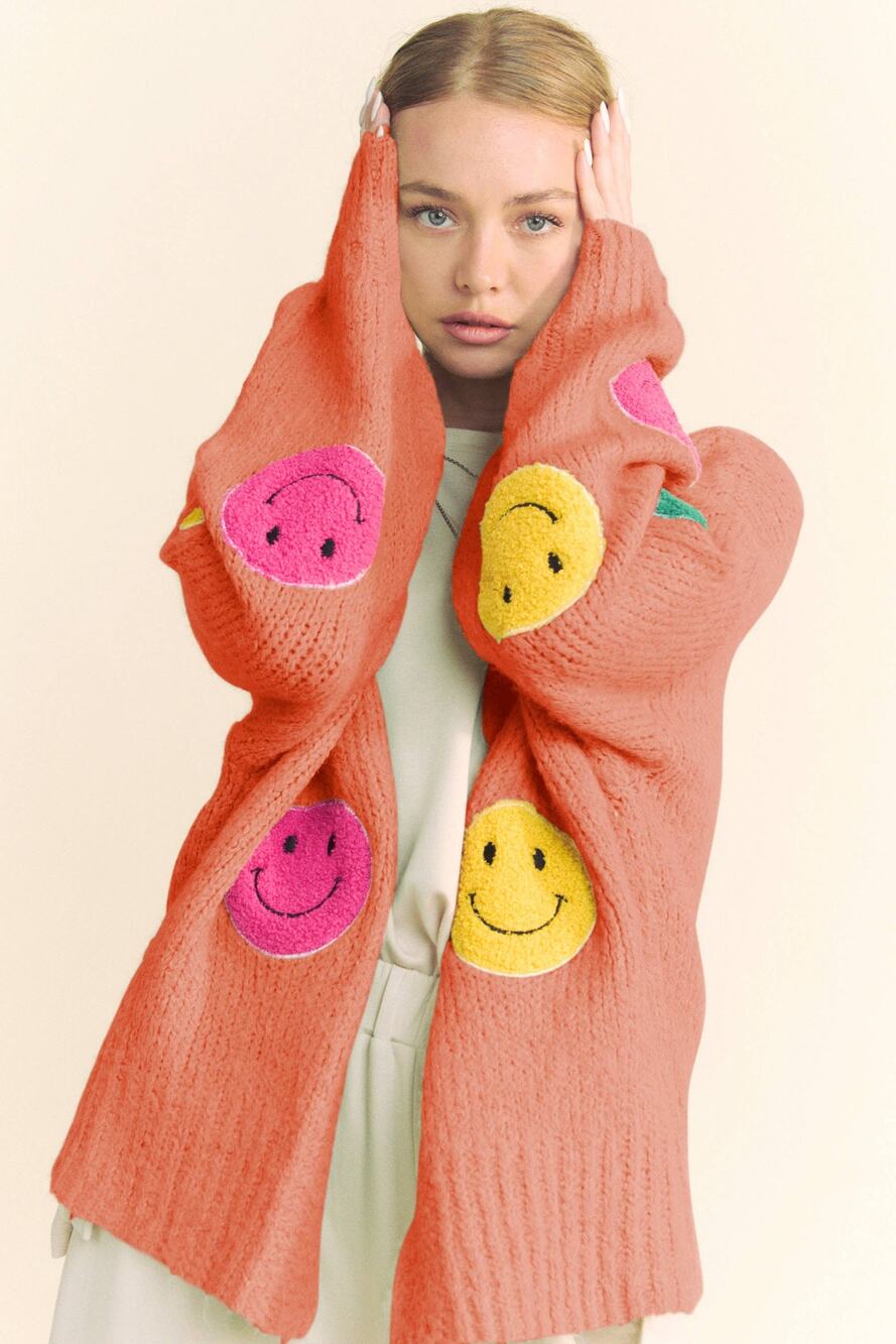 NWT - Fuzzy Smile Open Knit Cardigan: Rust Orange